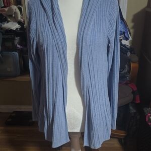 Barefoot Dreams Blue Ribbed Knit Cardigan Sweater